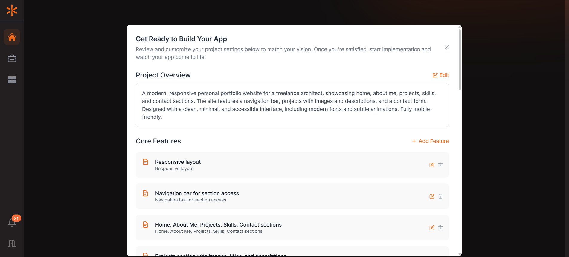 Project Overview Screen