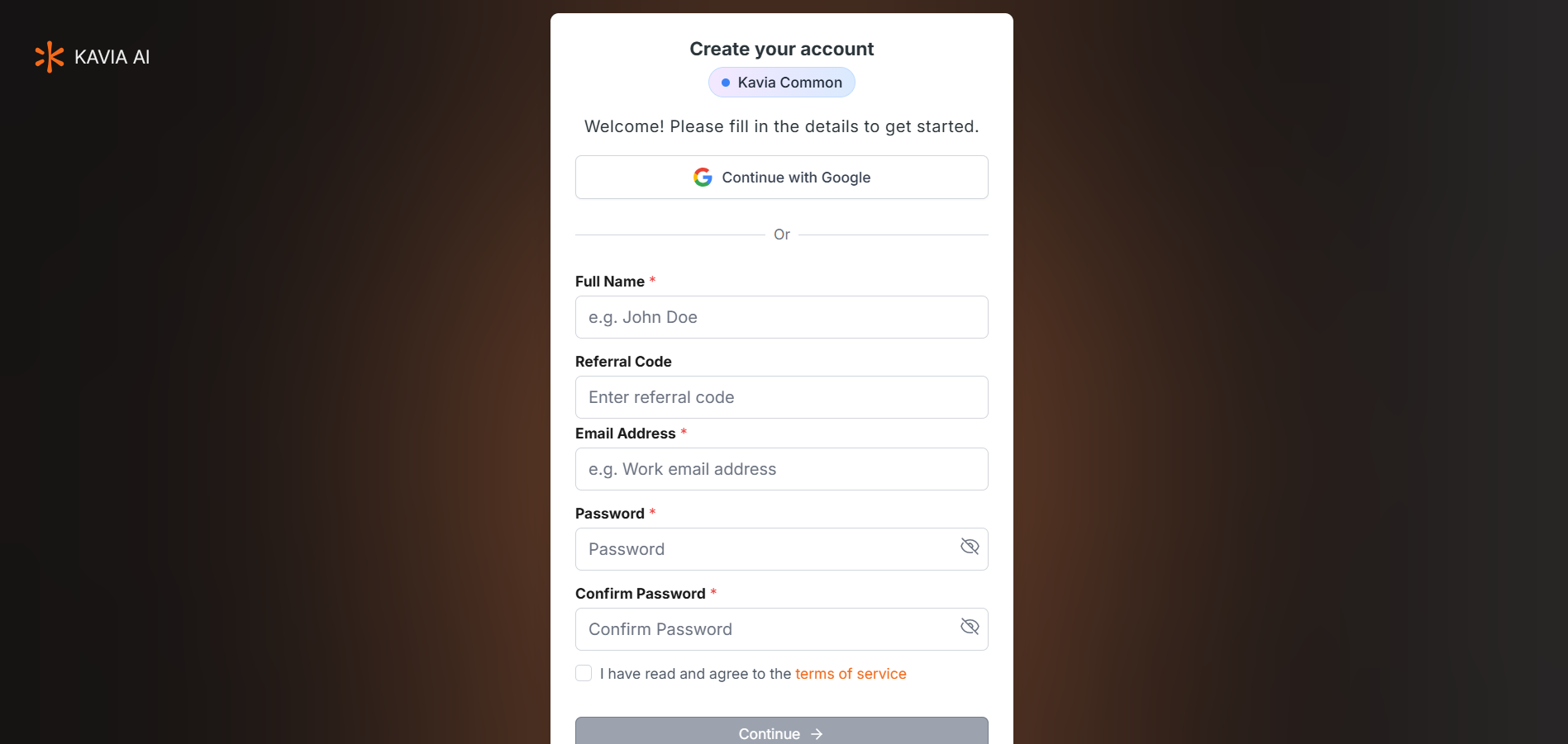 Kavia AI Sign-in Screen